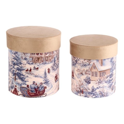 SET 2 SCATOLE DECORATE H.21 CM. CHAMPAGNE